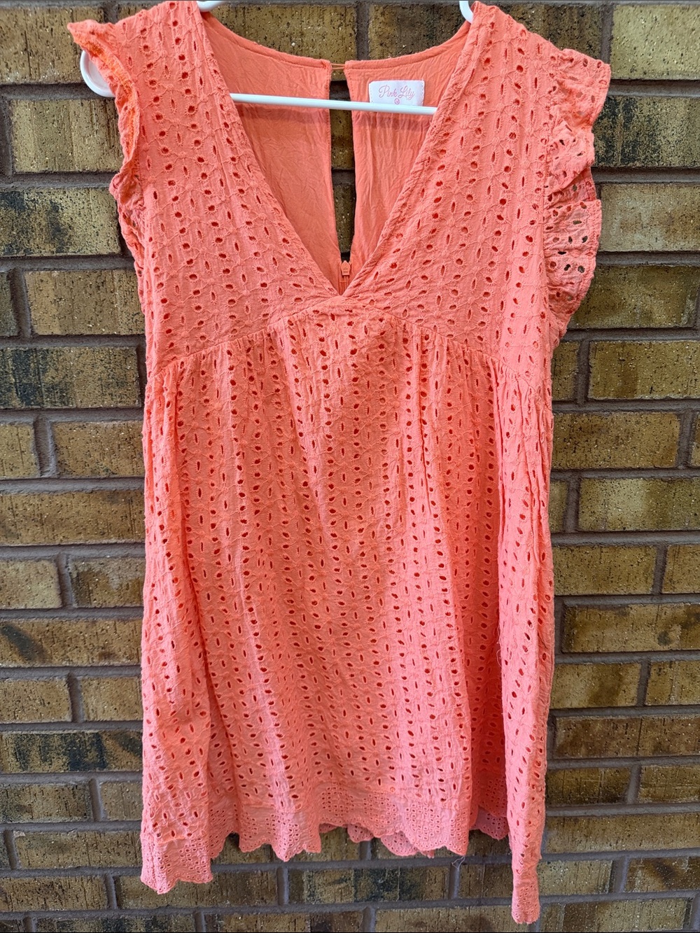 Pink Lily Coral Eyelet V-Neck Tunic